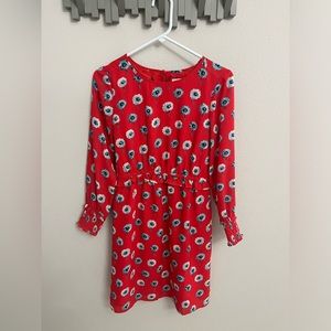 Jcrew | Red dress with white and blue flowers
